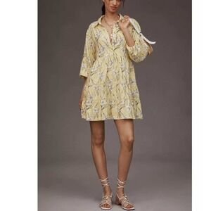 Anthropologie Maeve The Bettina Linen Blend Tiered Mini‎ Shirt Dress XSP